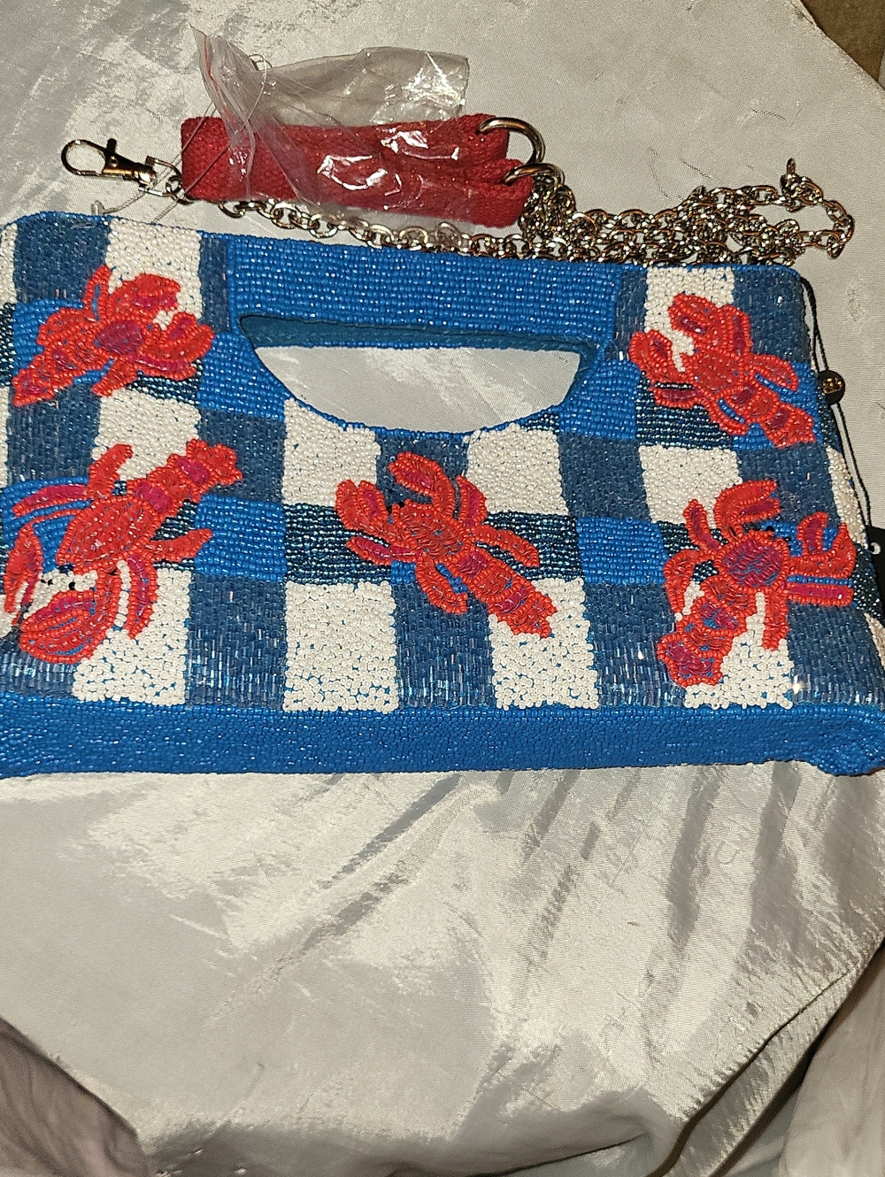 America & Beyond Lobster Blue Beaded Clutch  ML